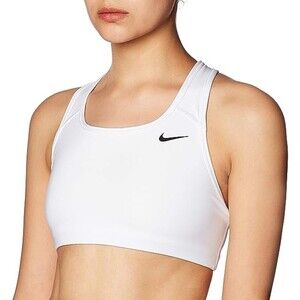 Nike Womens Dri-Fit Swoosh Sports Bra NWT White Size Large Medium Support BV3630